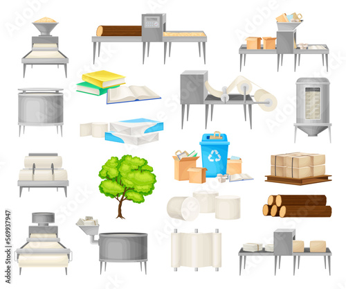 Paper Production and Recycling with Industrial Stages Big Vector Set