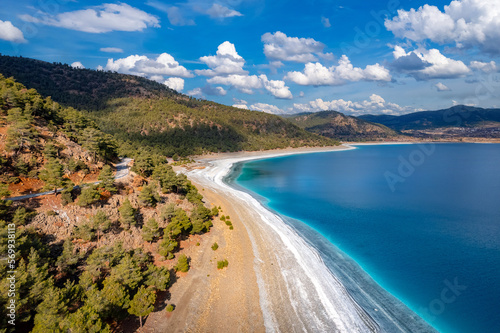 Turquoise water Salda lake Turkey aerial view