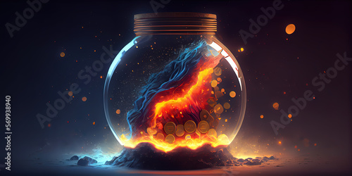 finance theme, money, electricity, lightening in a bottle, 1920x1080 Desktop Background, ai generated photo