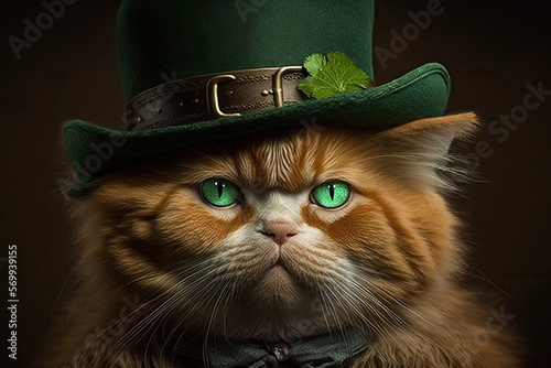 Cat in the guise of an Irish leprechaun, Saint Patrick's Day, created with Generative AI