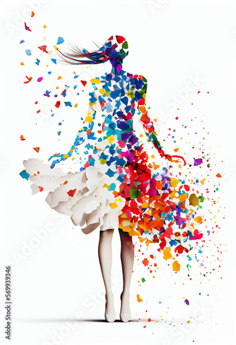  stylish mannequin with dress of flowers and petals isolated on white background, generated ai