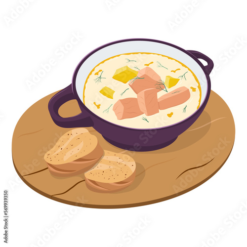 Finnish lohikeito soup vector isolated on white background