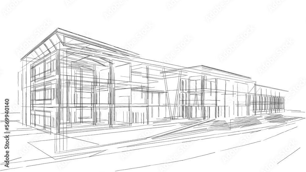 Fototapeta premium Architectural sketch of a building