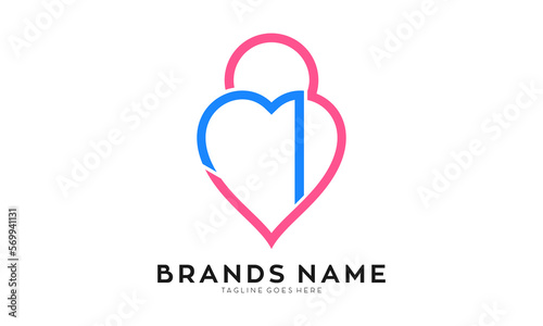 Letter MB with love and padlock vector logo
