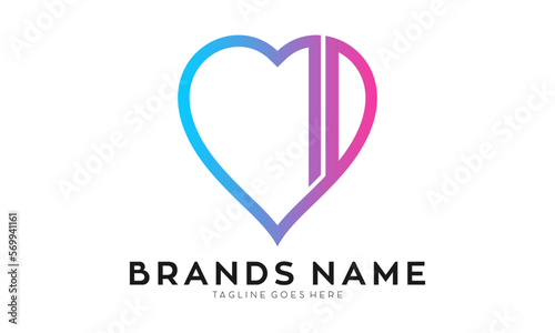 Letter MD with heart love vector logo