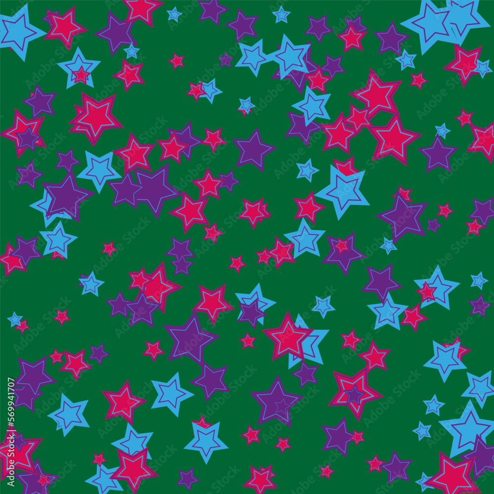 Green vector background, with stars in blue and lilac, pink colors. Vector confetti background pattern Green vector background, with stars in blue and lilac, pink colors. Vector confetti background pattern