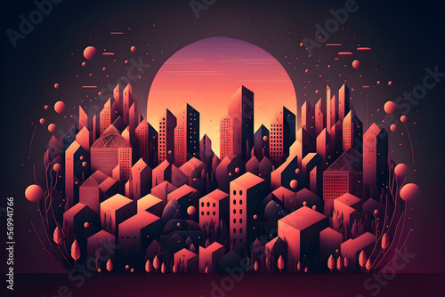 Abstract Vector City at Sunset 