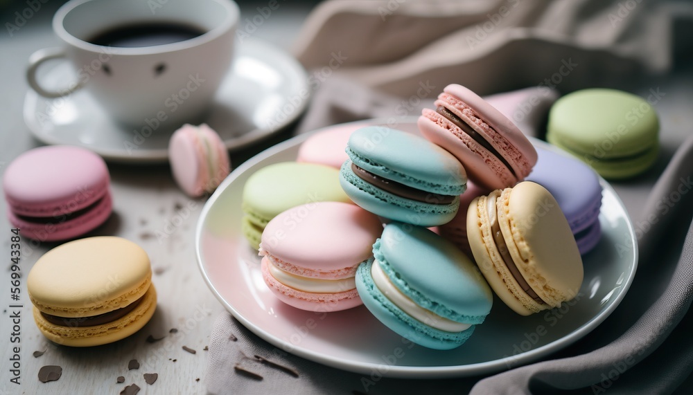 Obraz premium Macaron On a Plate, Delicious Dessert