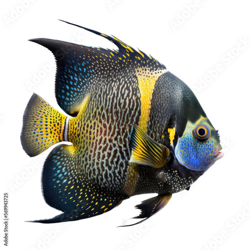 Black, Yellow, and Blue Angel Fish, transparent background, Generative AI, PNG