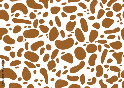Dalmatian or giraffe seamless pattern, animal print skin spot texture. Abstract shapes design dog or cow brown spots on white background for fibres and textile. Simple endless leather backdrop.