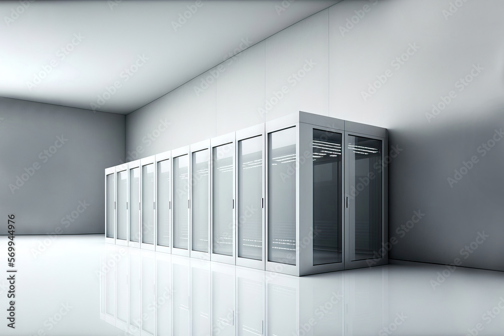 AI image of modern glass doors in server room Stock Illustration