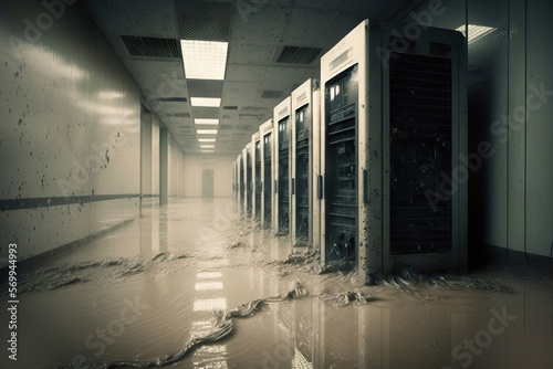 AI image of shabby server room with water photo