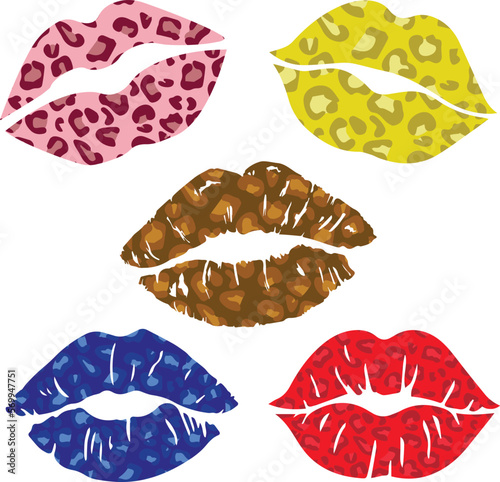 Kissing and biting lips with leopard set, SVG Vector