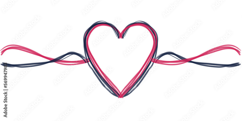 illustrazione di cuore rosso e nero e linee con tratto di pennarello su sfondo trasparente