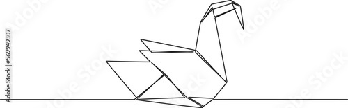 continuous single line drawing of abstract origami swan, line art vector illustration