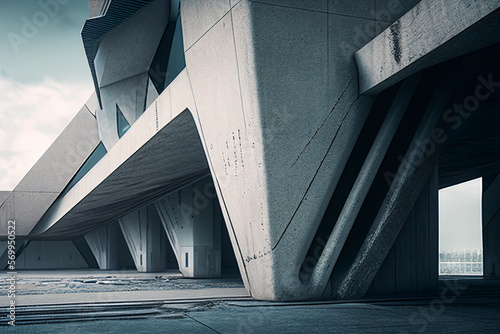A cement modern futuristic architecture with a cement floor. Cement structure of buildings. Modern Building. Modern architecture. Generative AI.