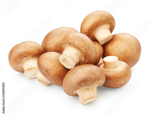 Heap of champignon mushrooms isolated on white background