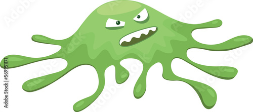 Green ameba character. Cartoon angry monster mascot