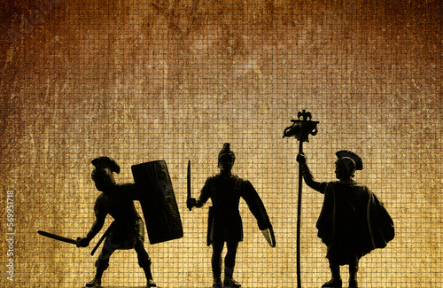 Photography Three silhouettes of armed legionnaires - warriors of Roman Empire (Octavian Aug