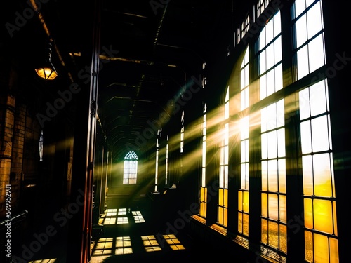 Sunlight streaming through glass window. 