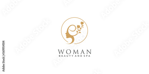 Beauty woman logo with flower element creative design premium vector