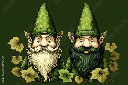 Illustration of spring Saint Patrick's Day, Irish gnomes, 
created with Generative AI photo