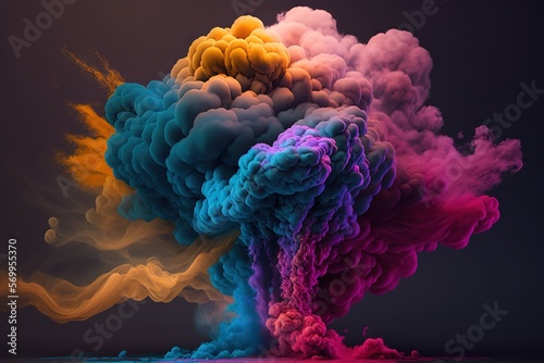 Colorful smoke isolated on black background, generative ai