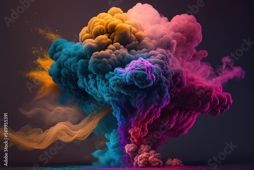 Colorful fog isolated on black background, generative ai