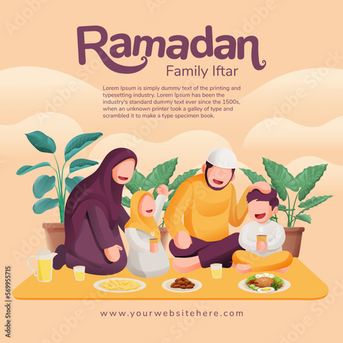 Muslim Family Having Iftar Children Happy to Complete Fasting and Appreciated by Parents in Ramadan Holy Month