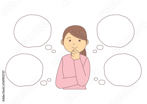 楽しいことを考える女性と吹き出しのイラスト_2