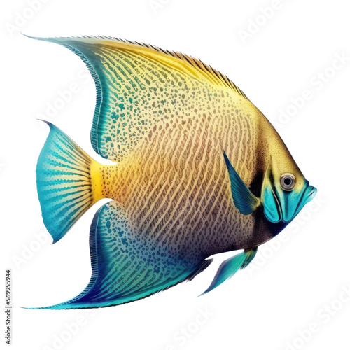 Blue, Turquoise, Yellow angelfish, Generative AI, transparent background, png