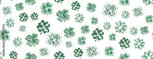 Saint Patricks Day, clover set, hand drawn illustrations.	
