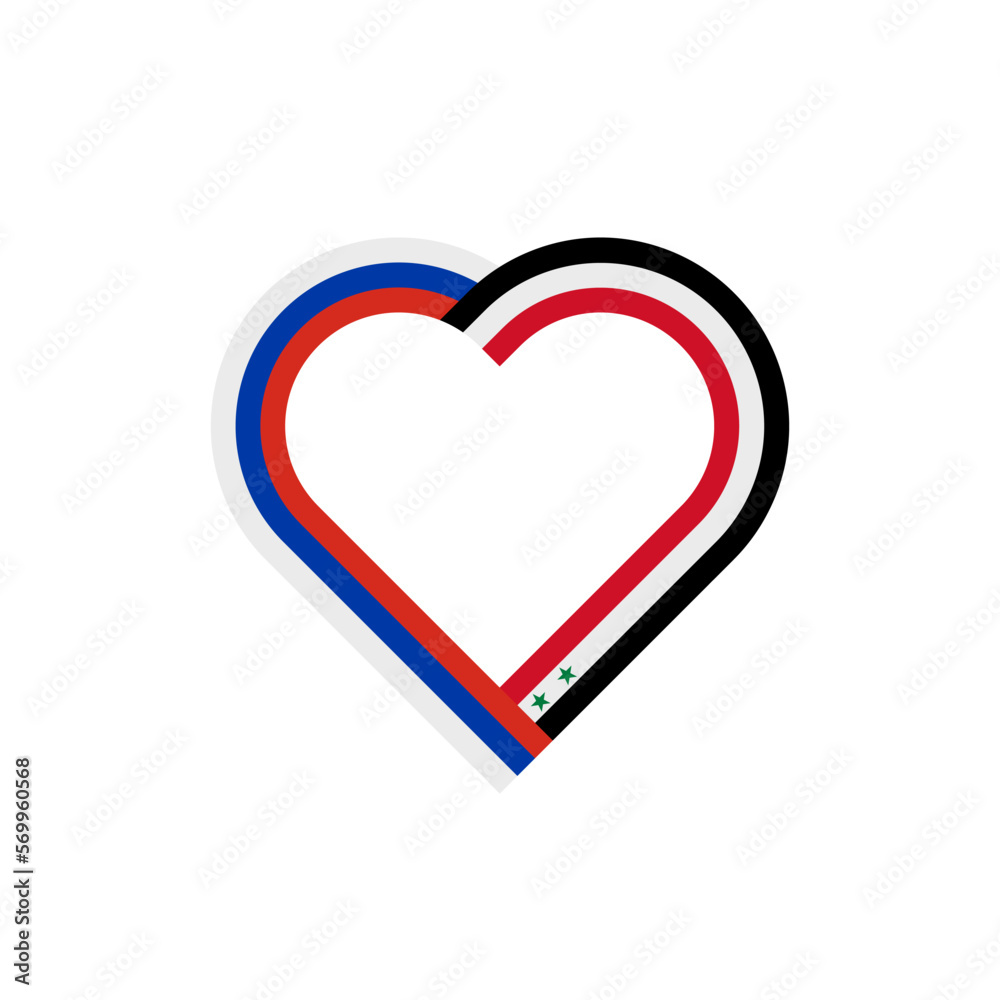 unity concept. heart ribbon icon of russia and syria flags. vector illustration isolated on white background unity concept. heart ribbon icon of russia and syria flags. vector illustration isolated on white background