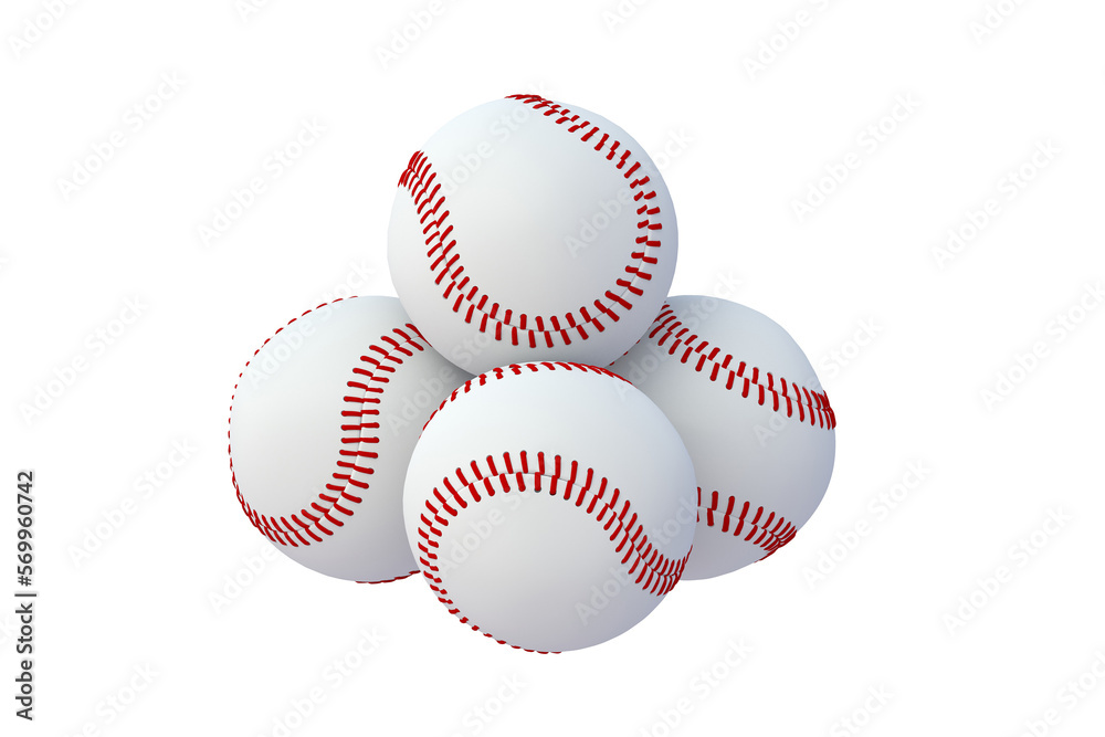 Heap of baseball balls isolated on white background. Sports equipment. 3d render Heap of baseball balls isolated on white background. Sports equipment. 3d render
