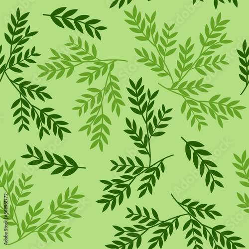 Seamless pattern with green leaves on a light background. Floral pattern. Vector. Pattern for background  packaging  decor  wallpaper  textile.