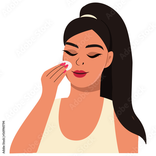 Woman applies a skin care mask. Treatment of wrinkles, acne, bags under the eyes. Spa treatments at home. vector illustration.