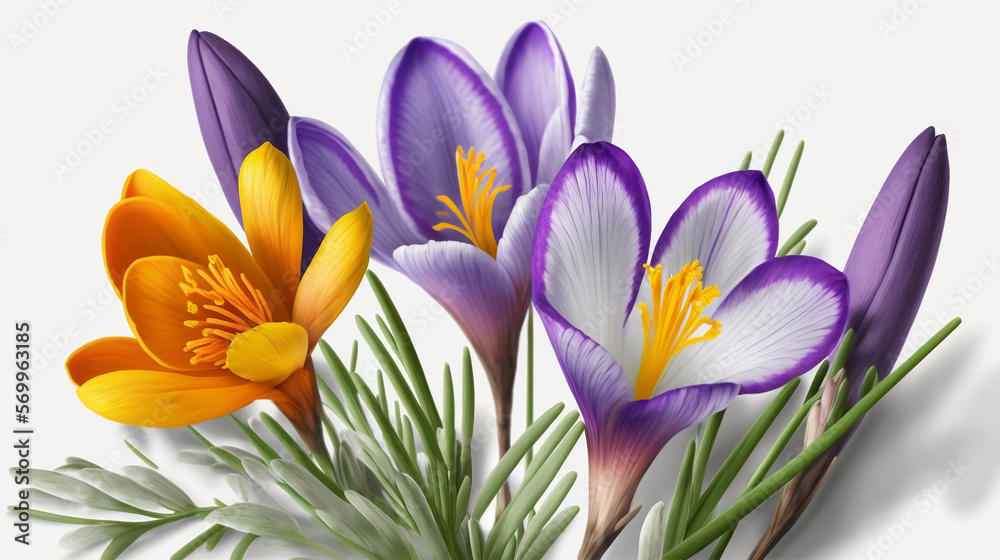 Naklejka premium Crocus flowers on white background