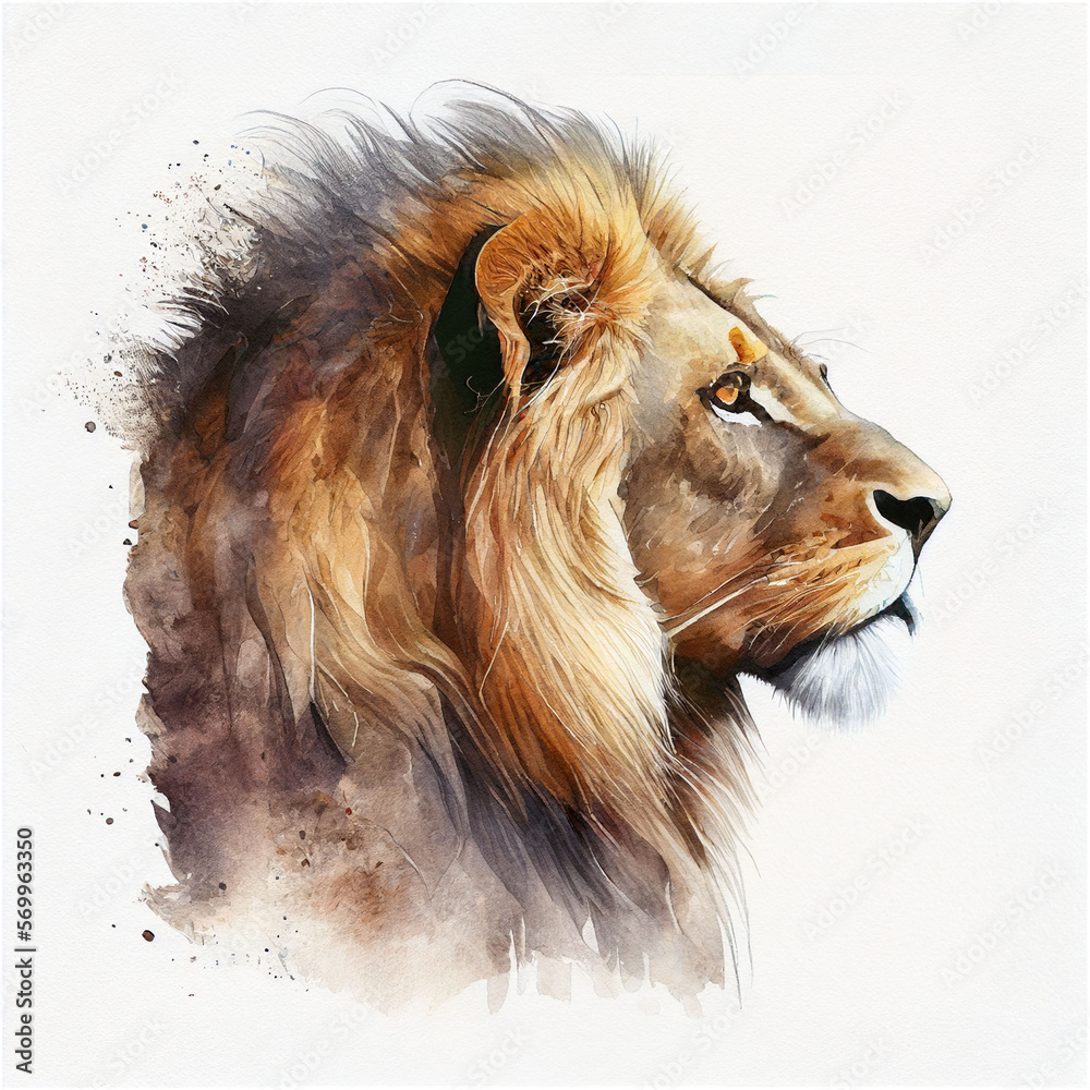 lion head , animal, watercolor illustration isolated on white ...