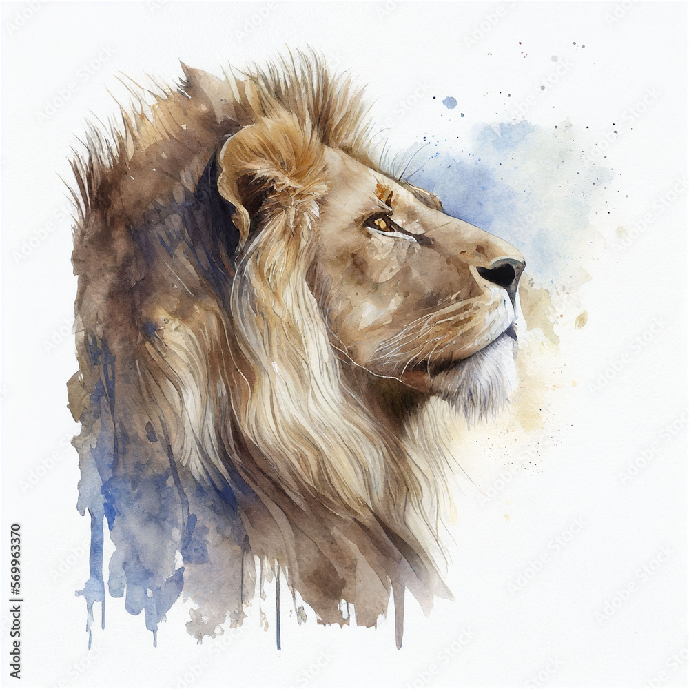 lion head , animal, watercolor illustration isolated on white ...