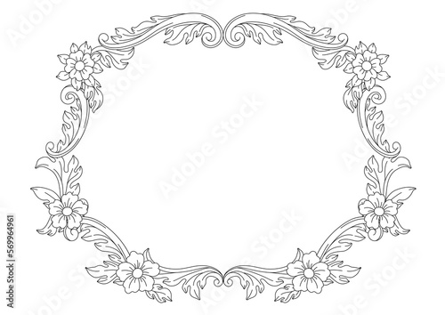 Decorative floral frame in baroque style. Black curling plant.