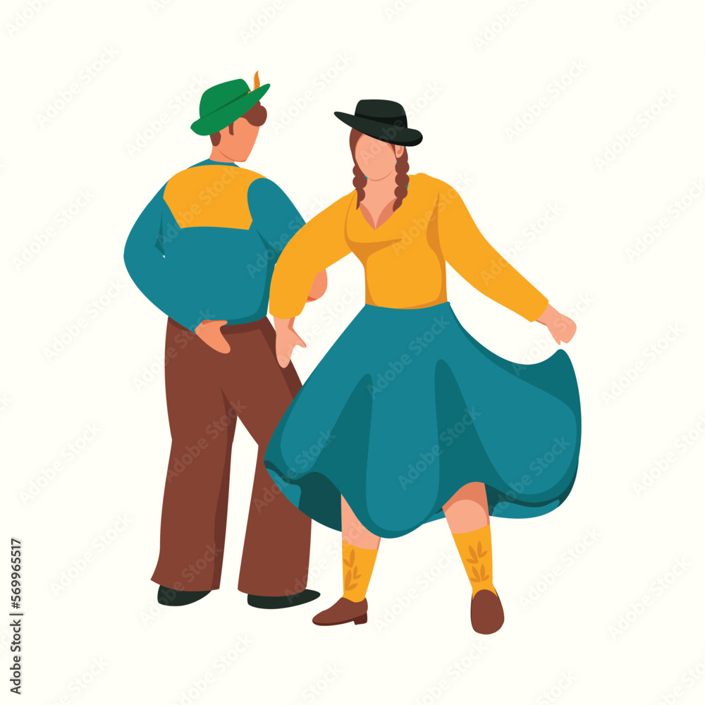 Faceless Young Cowboy And Cowgirl Performing Western Dance On Beige Background. Faceless Young Cowboy And Cowgirl Performing Western Dance On Beige Background.
