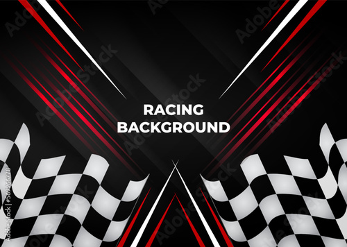 Trendy racing background template with race flag. Modern racing design background vector © Doharma