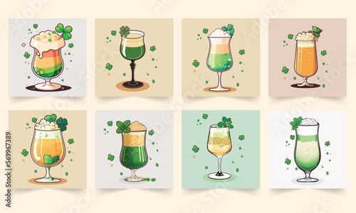 Illustration of Beer Glass Set On St. Patrick's Day Concept.