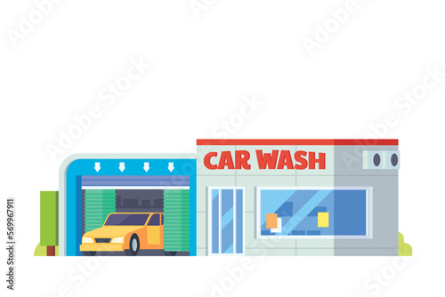 Vector car wash building flat design illustration