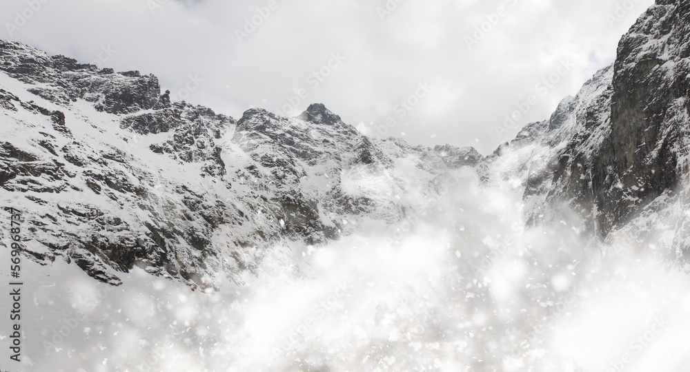 avalanche descending in the Polish Tatra Mountains