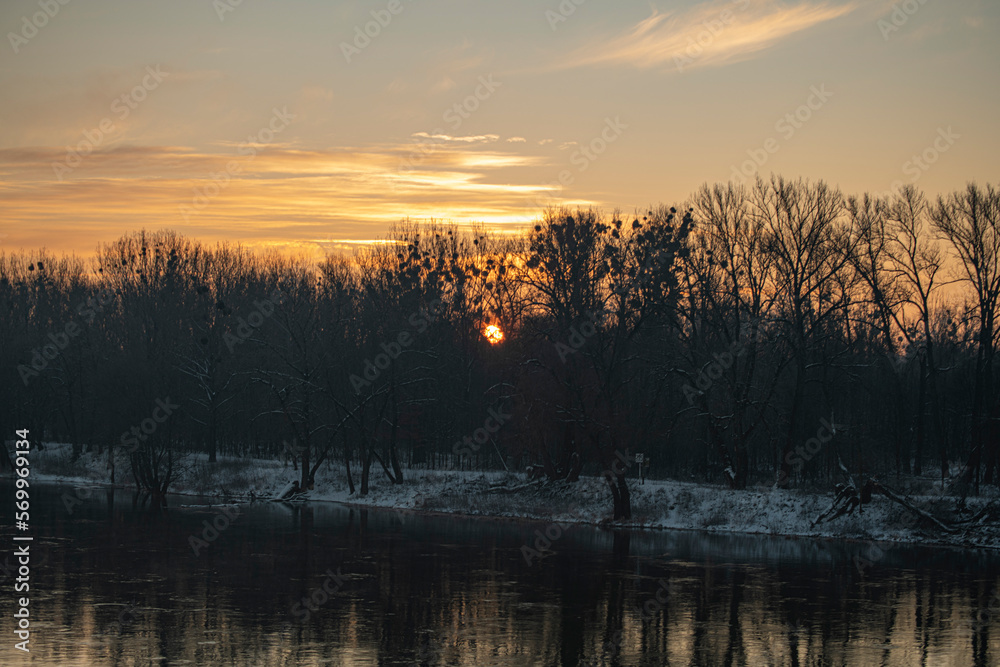 Obraz premium woda, sundown, jezior, niebo, krajobraz, 