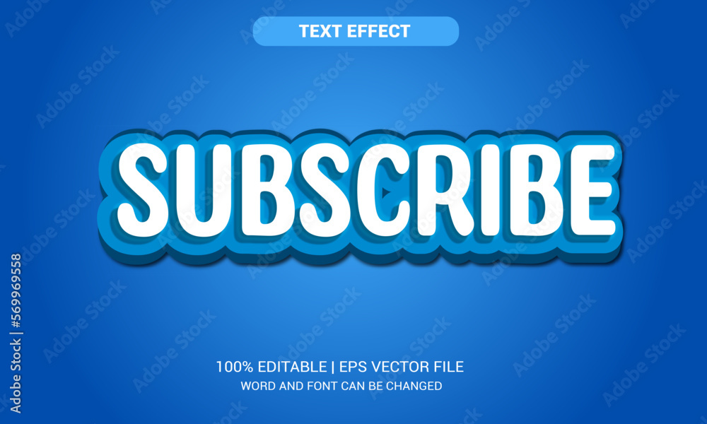 Subscribe 3d text effect, typography design