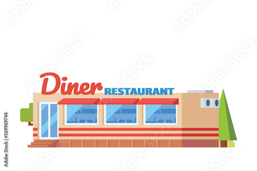 Vector diner restaurant building flat design illustration