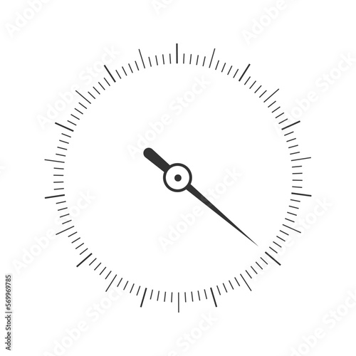 Round measuring scale with arrow. 360 degree of barometer, compass, tachometer tool template isolated on white background. Vector graphic illustration.