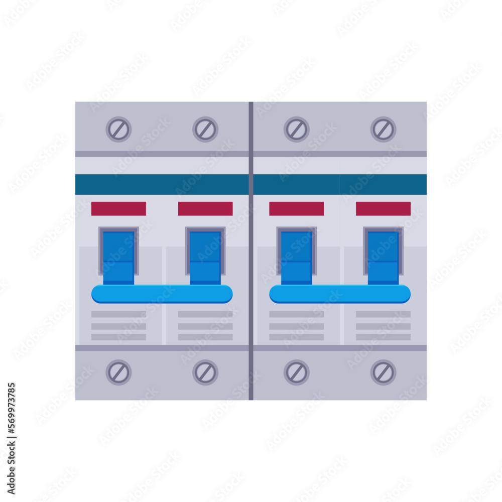 Circuit breaker panel with switches vector illustration. Cartoon drawing of tool or equipment of electrician isolated on white background. Electricity, technology, construction concept Circuit breaker panel with switches vector illustration. Cartoon drawing of tool or equipment of electrician isolated on white background. Electricity, technology, construction concept